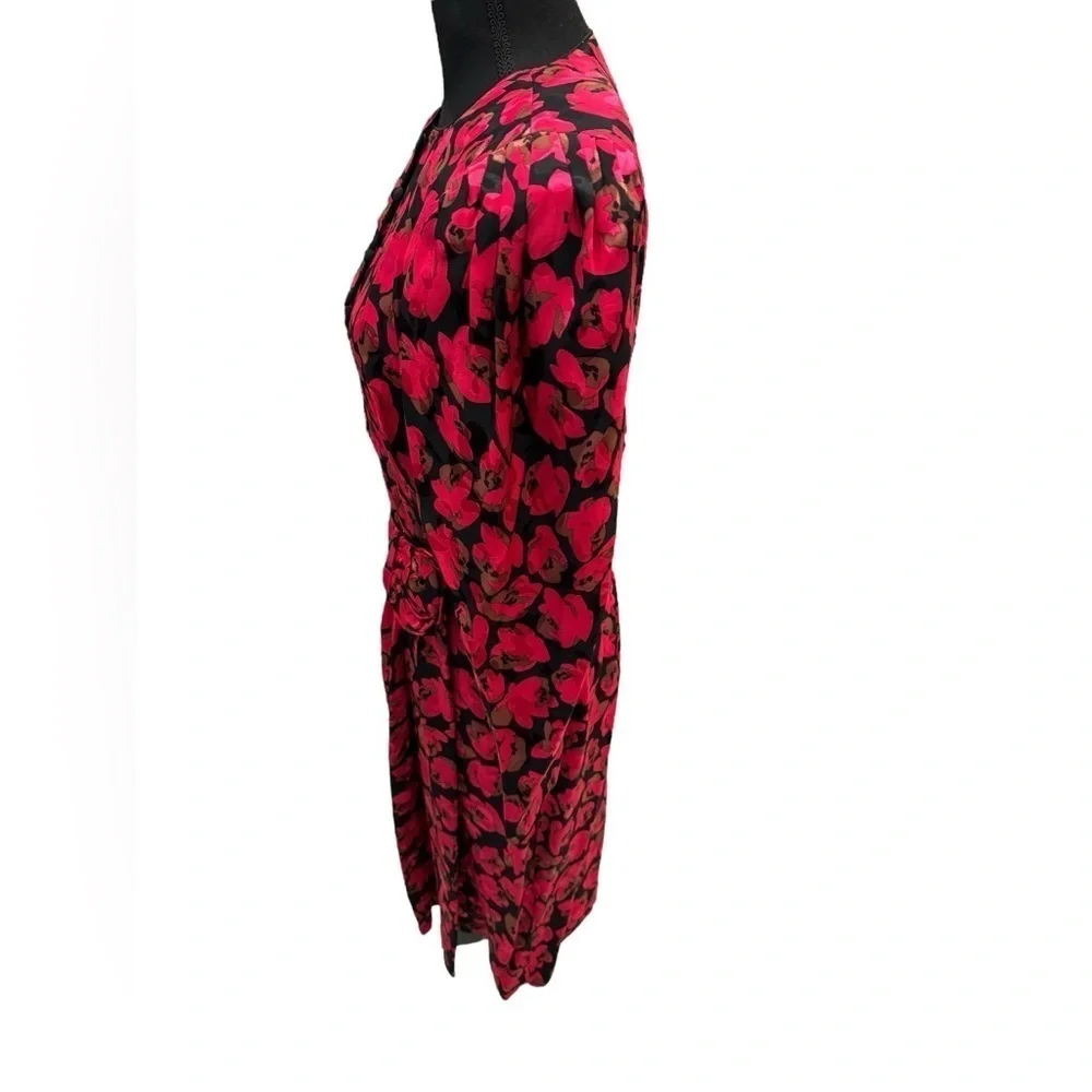 Maggy London Vintage 80s Floral Print Silk Dress 8